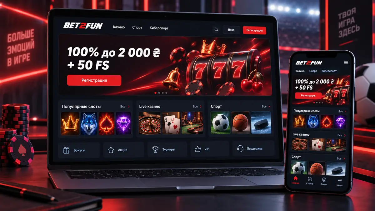 Главная страница казино Bet2fun на русском языке