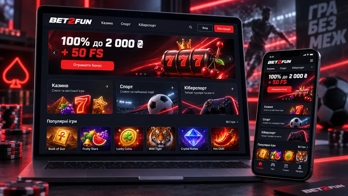 Головна сторінка казино Bet2fun українською мовою
