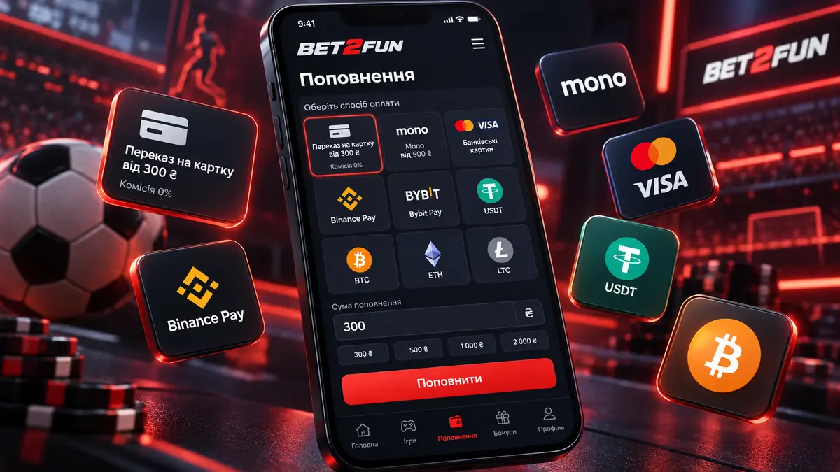 Каса Bet2fun зі списком платіжних методів