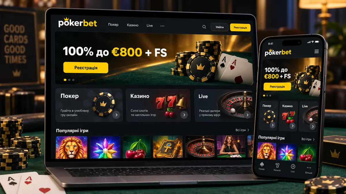Головна сторінка казино Pokerbet для гравців з України