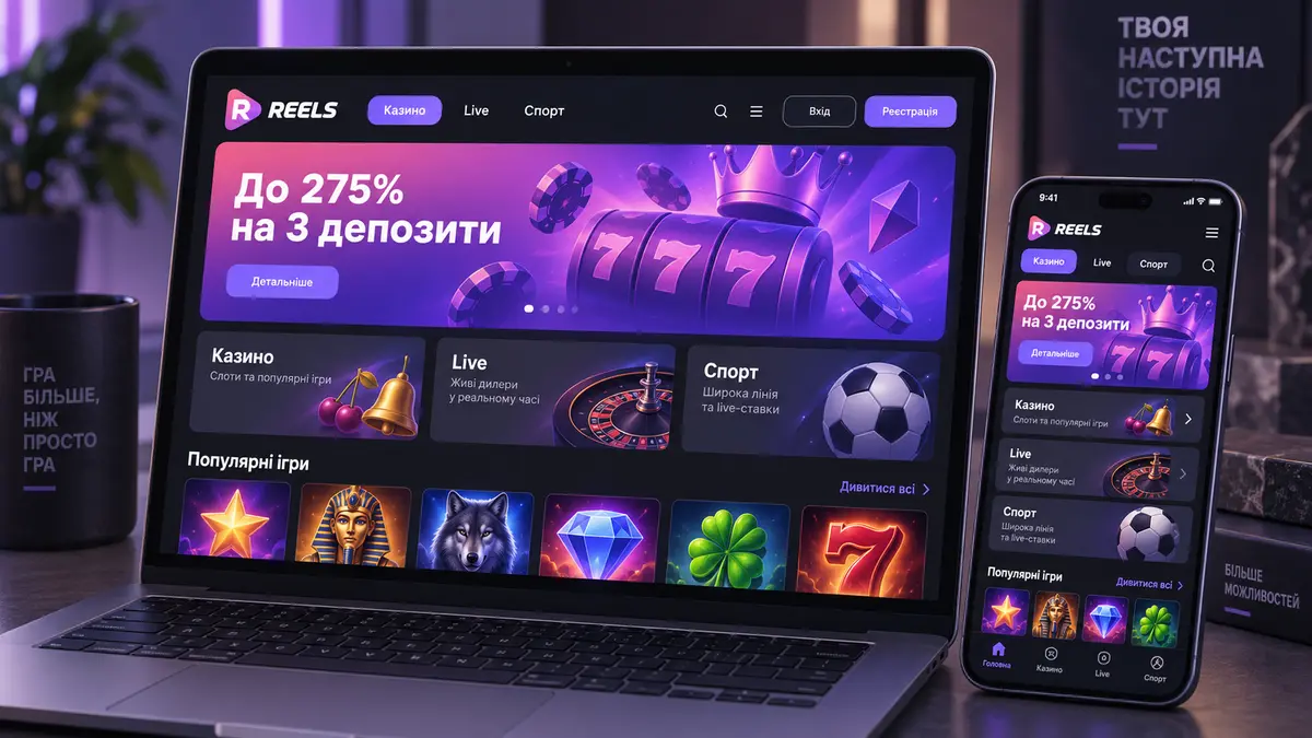 Головна сторінка крипто казино Reels.io