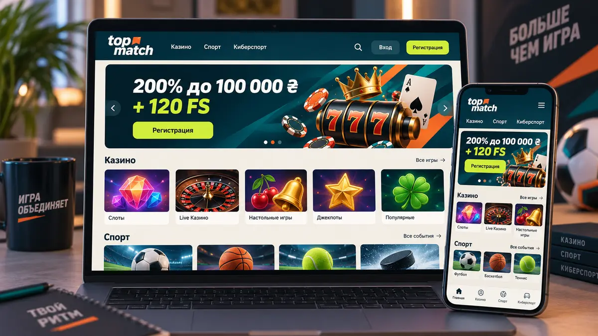 Главная страница казино TopMatch на русском языке