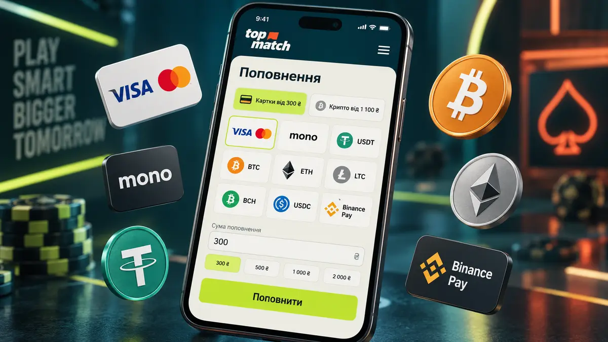 Каса TopMatch із гривневими та крипто-методами